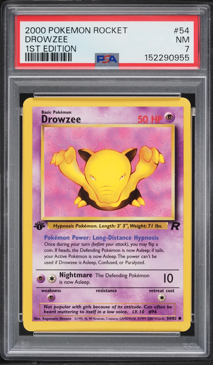 2000 Pokemon Team Rocket 1st Edition Drowzee #54 PSA 7 NRMT