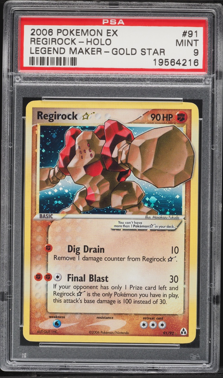 2006 Pokemon EX Legend Maker Holo Regirock Gold Star #91 PSA 9 MINT
