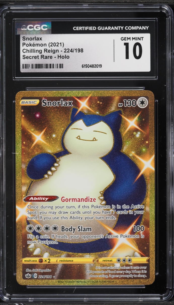 2021 Pokemon Sword & Shield Chilling Reign Gold Rare Snorlax #224 CGC 10 GEM MINT
