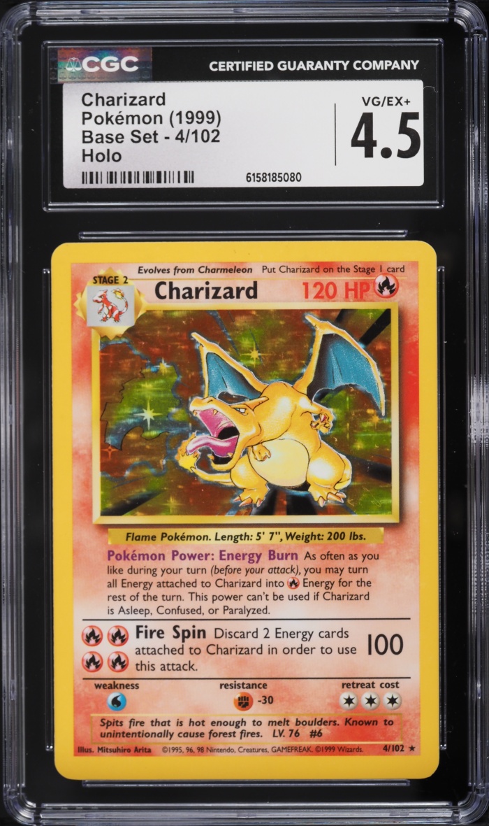 1999 Pokemon Base Set Holo Charizard #4 CGC 4.5 VGEX+