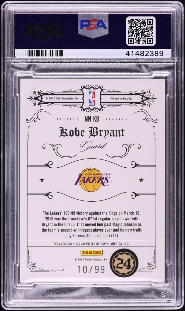 2009 National Treasures Notable Nicknames Kobe Bryant AUTO DNA 10 /99 #NN-KB PSA 10 GEM MINT