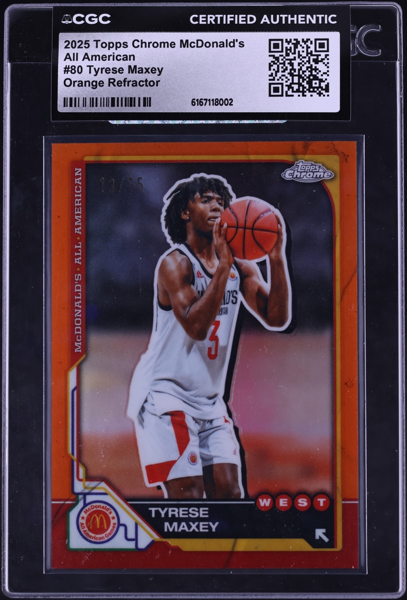 2025 Topps Chrome McDonald's All American Orange Refractor Tyrese Maxey /15 #80 CGC AUTH