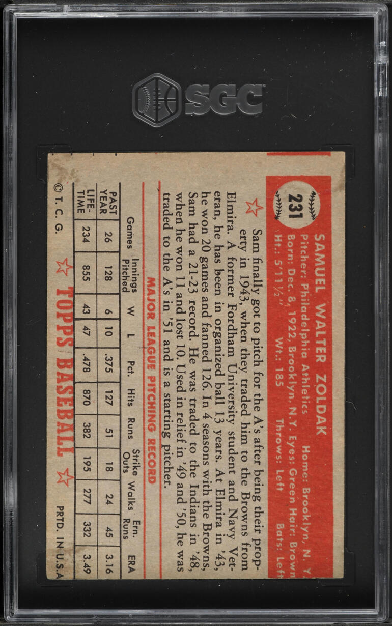 1952 Topps Sam Zoldak #231 SGC 4.5 VGEX+