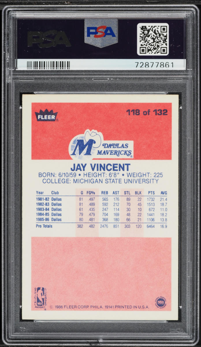 1986 Fleer Basketball Jay Vincent #118 PSA 6 EXMT