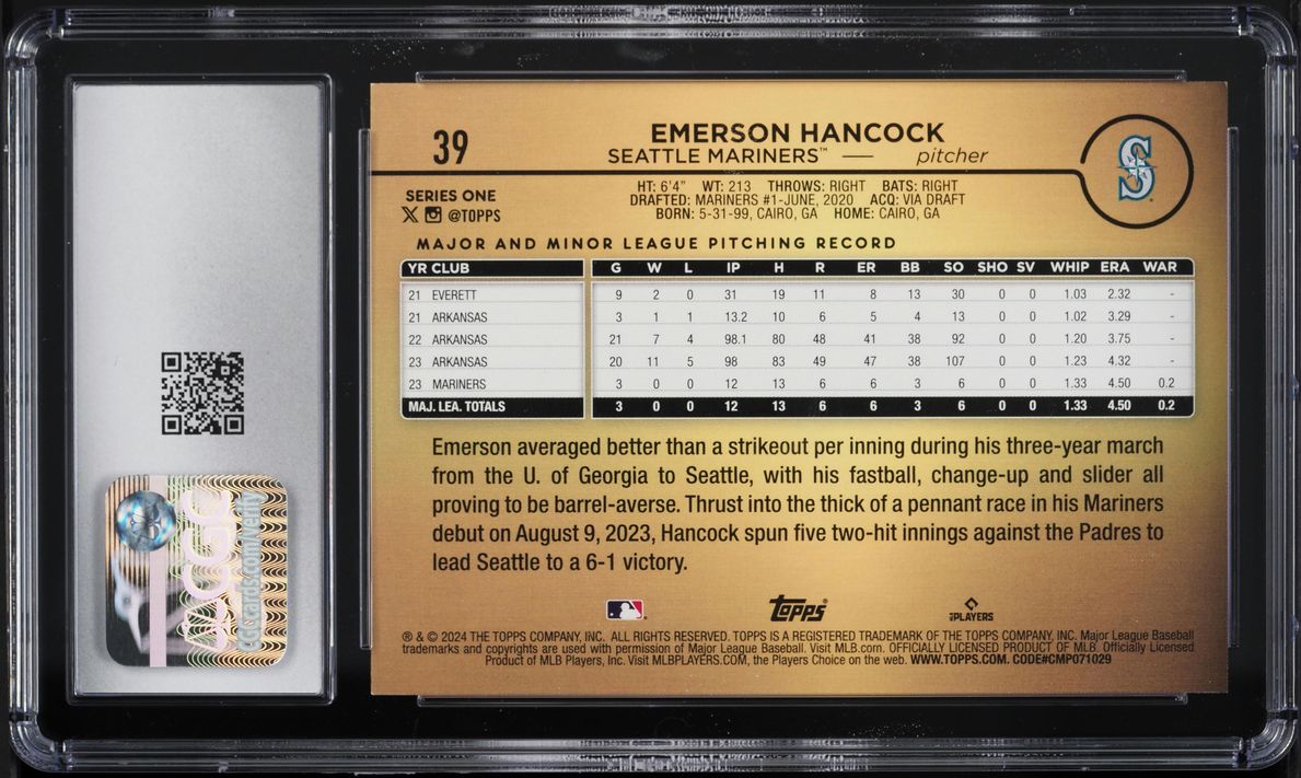 2024 Topps Golden Mirror Variation Emerson Hancock ROOKIE #39 CGC 9 MINT