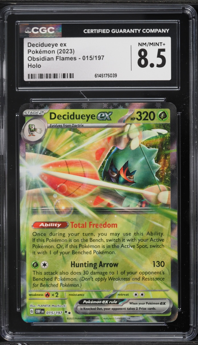2023 Pokemon Scarlet & Violet Obsidian Flames Holo Decidueye ex #15 CGC 8.5 NM-MT+
