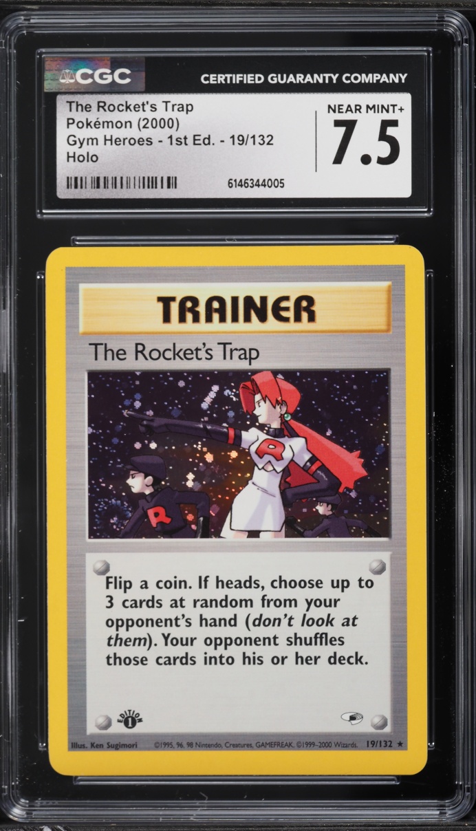 2000 Pokemon Gym Heroes 1st Edition Holo The Rocket's Trap #19 CGC 7.5 NRMT+