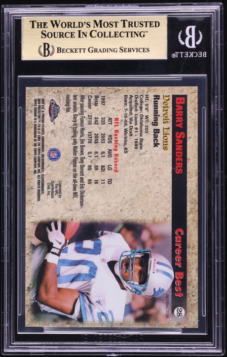 1998 Topps Chrome Season's Best Refractor Barry Sanders #28 BGS 9.5 GEM MINT - Photo 2