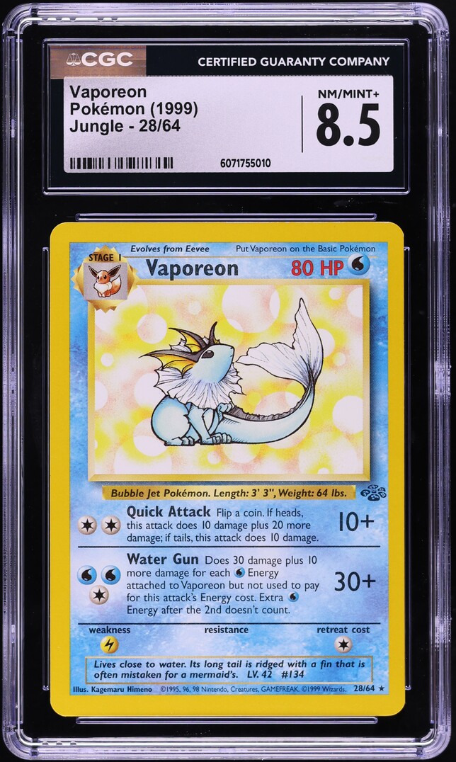 1999 Pokemon Jungle Vaporeon #28 CGC 8.5 NM-MT+
