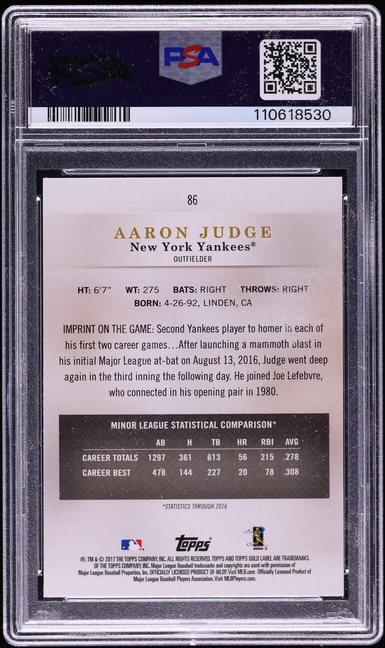 2017 Topps Gold Label Class 3 Aaron Judge ROOKIE #86 PSA 8 NM-MT