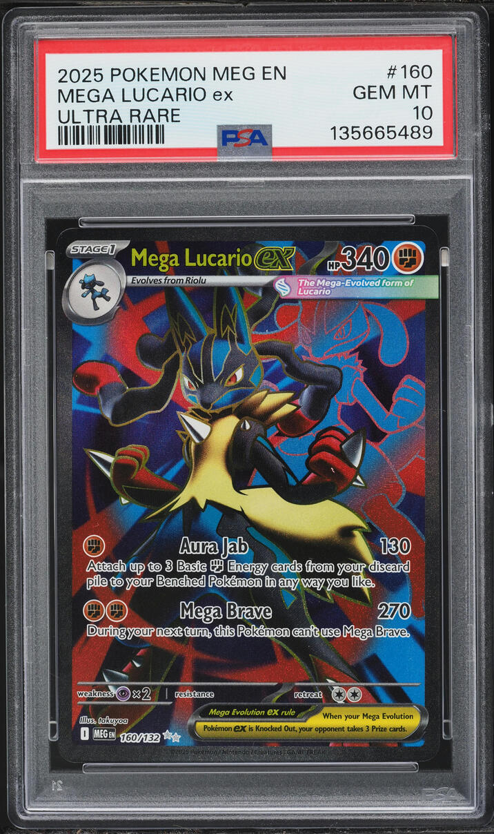 2025 Pokemon Mega Evolution Full Art Mega Lucario ex #160 PSA 10 GEM MINT