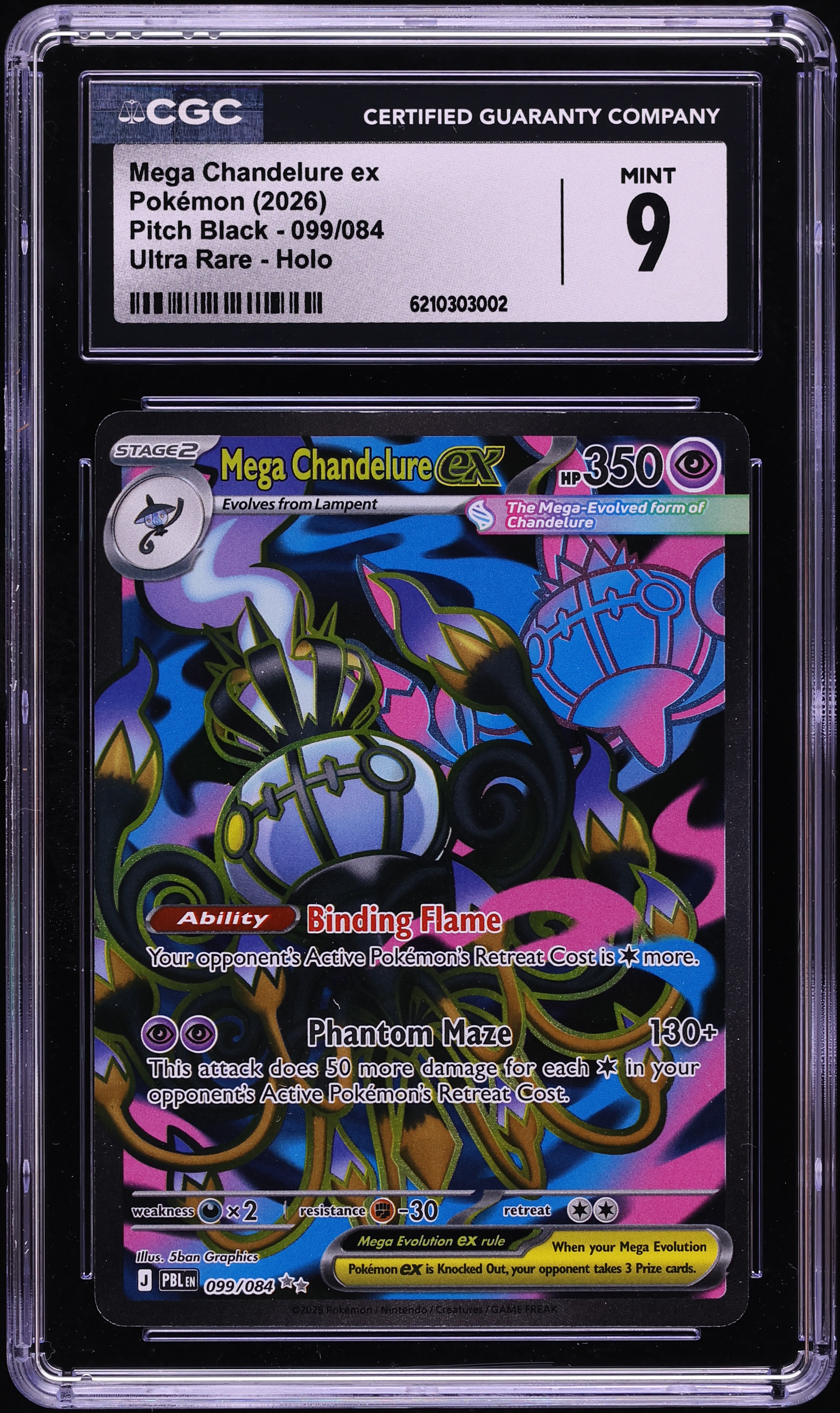 2026 Pokemon Mega Evolution Pitch Black Full Art Mega Chandelure Ex #99 CGC 9 MINT