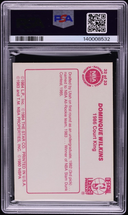 1986 Star Court Kings Dominique Wilkins ROOKIE #32 PSA 8 NM-MT