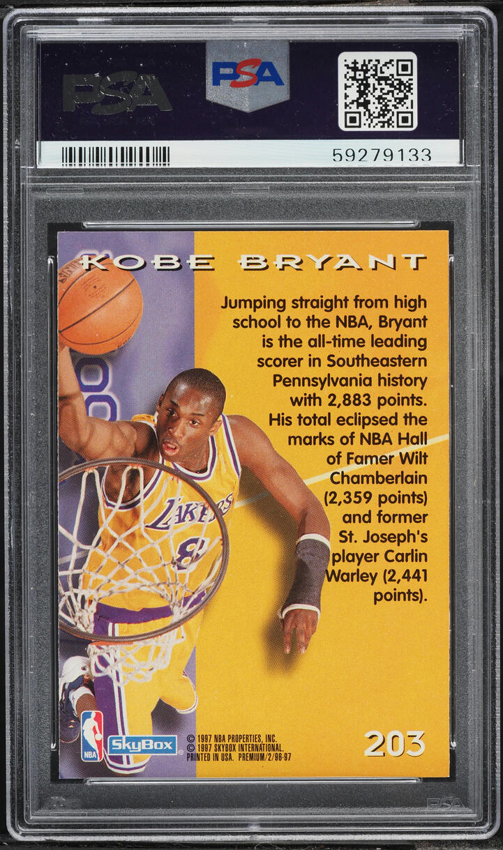 1996 Skybox Premium Kobe Bryant ROOKIE #203 PSA 9 MINT