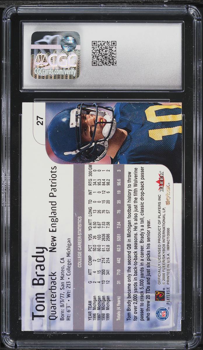 2000 Skybox Impact Tom Brady ROOKIE #27 CGC 8.5 NM-MT+