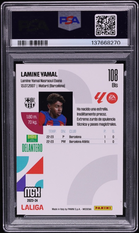 2023 Panini Megacracks La Liga EA Sports Lamine Yamal ROOKIE #108BIS PSA 8 NM-MT