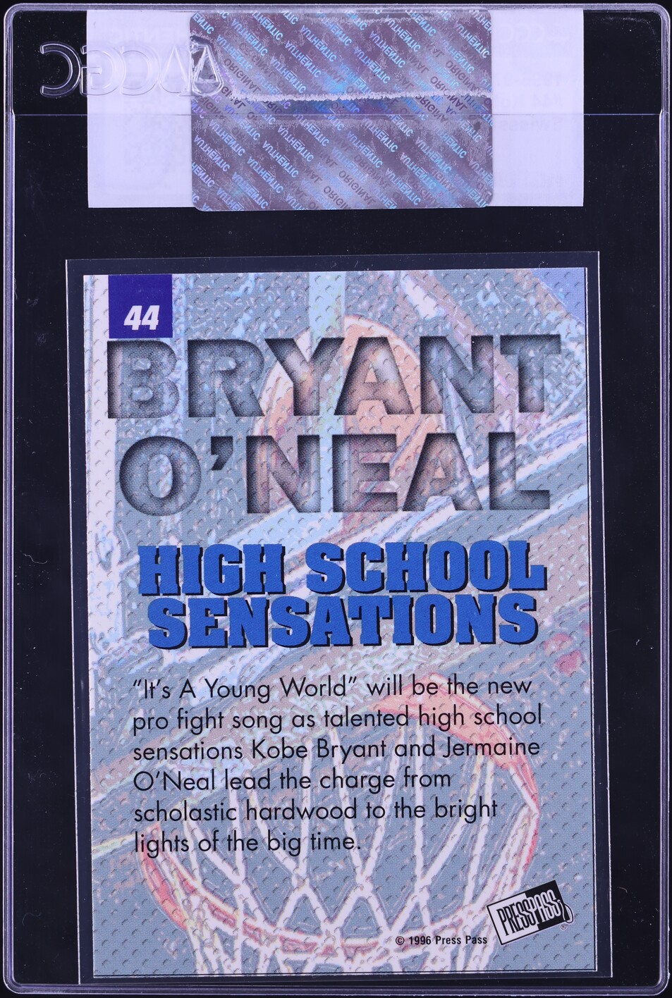 1996 Press Pass Swisssh Kobe Bryant Jermaine O'Neal ROOKIE #44 CGC AUTH