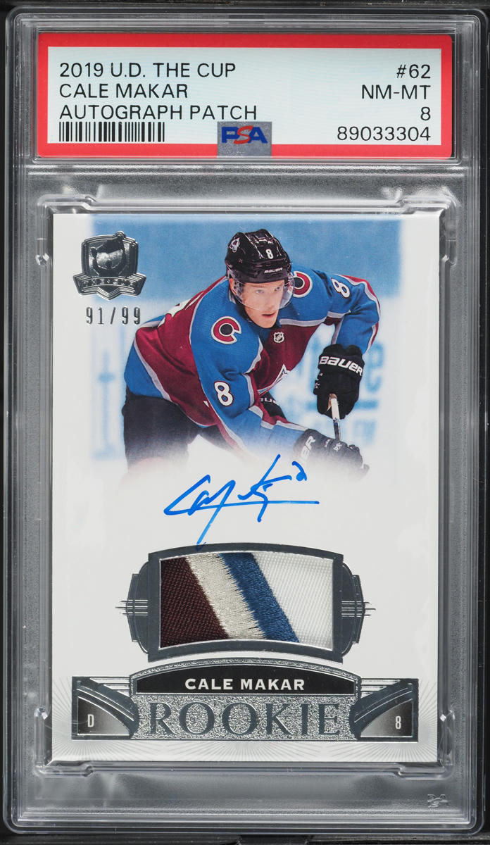 2019 Upper Deck The Cup Cale Makar ROOKIE PATCH AUTO /99 #62 PSA 8 NM-MT