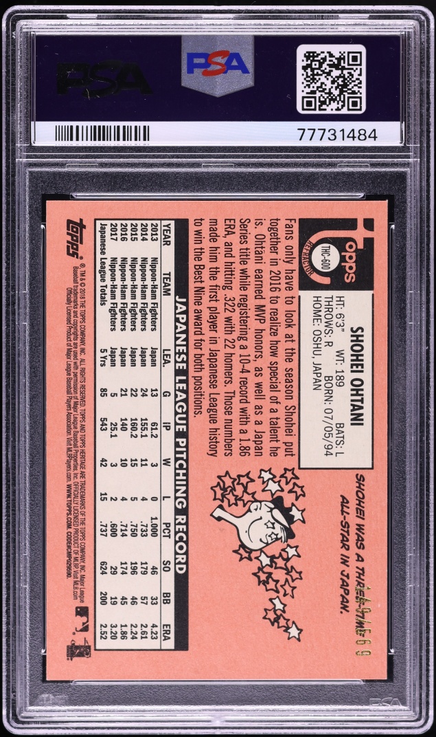 2018 Topps Heritage Chrome Refractor Shohei Ohtani ROOKIE /569 #600 PSA 10 GEM MINT