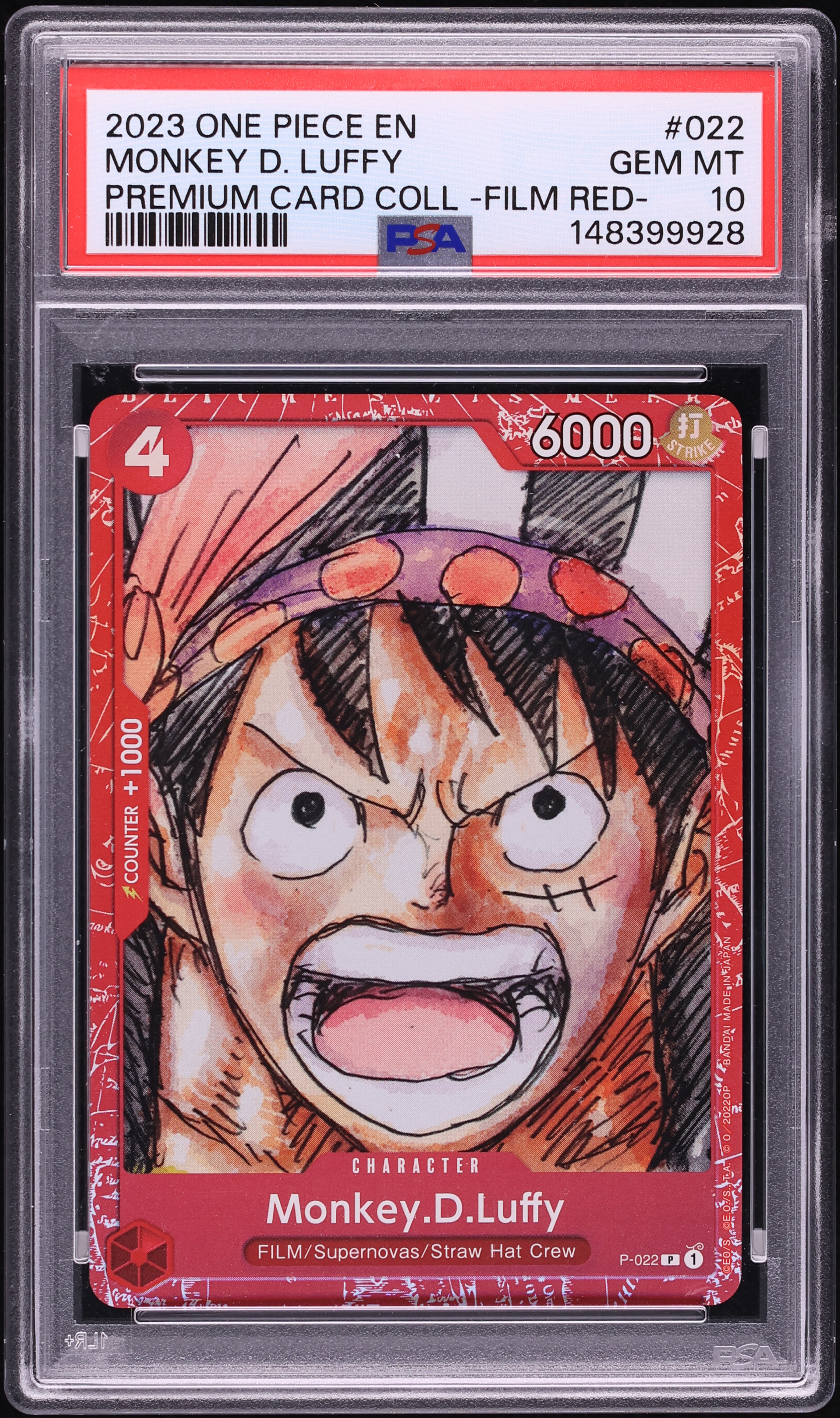 2023 One Piece Premium Collection Film Red Alt Art Monkey D. Luffy #P-022 PSA 10 GEM MINT