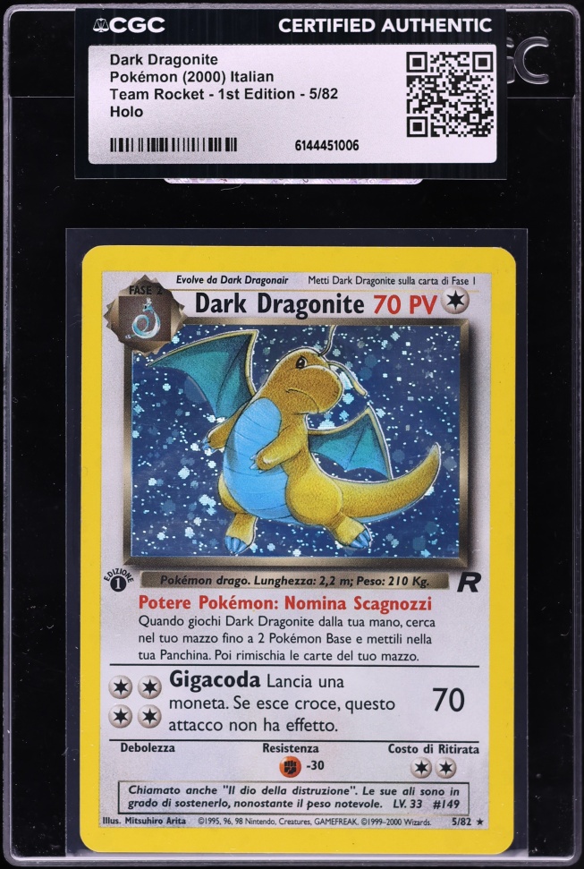 2000 Pokemon Italian Team Rocket 1st Edition Holo Dark Dragonite #5 CGC AUTH