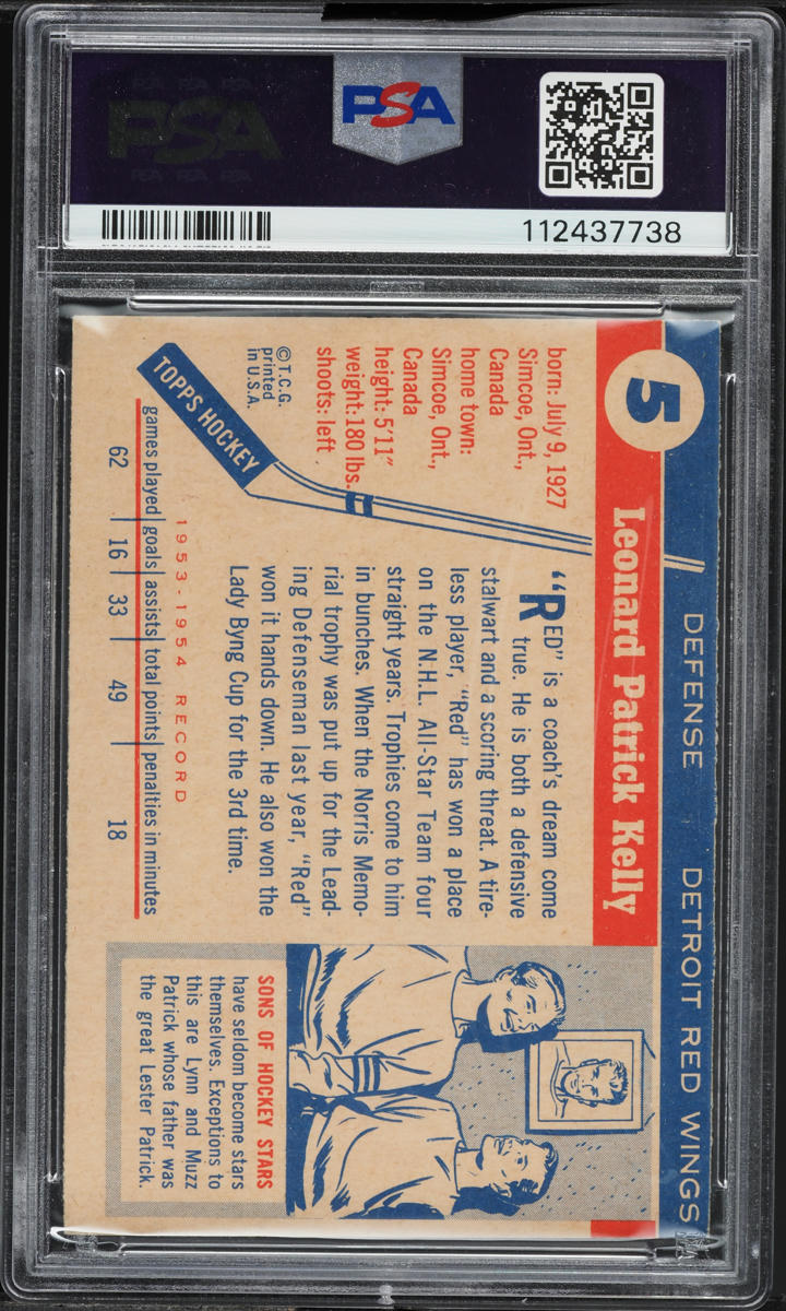 1954 Topps Hockey Red Kelly #5 PSA 6 EXMT