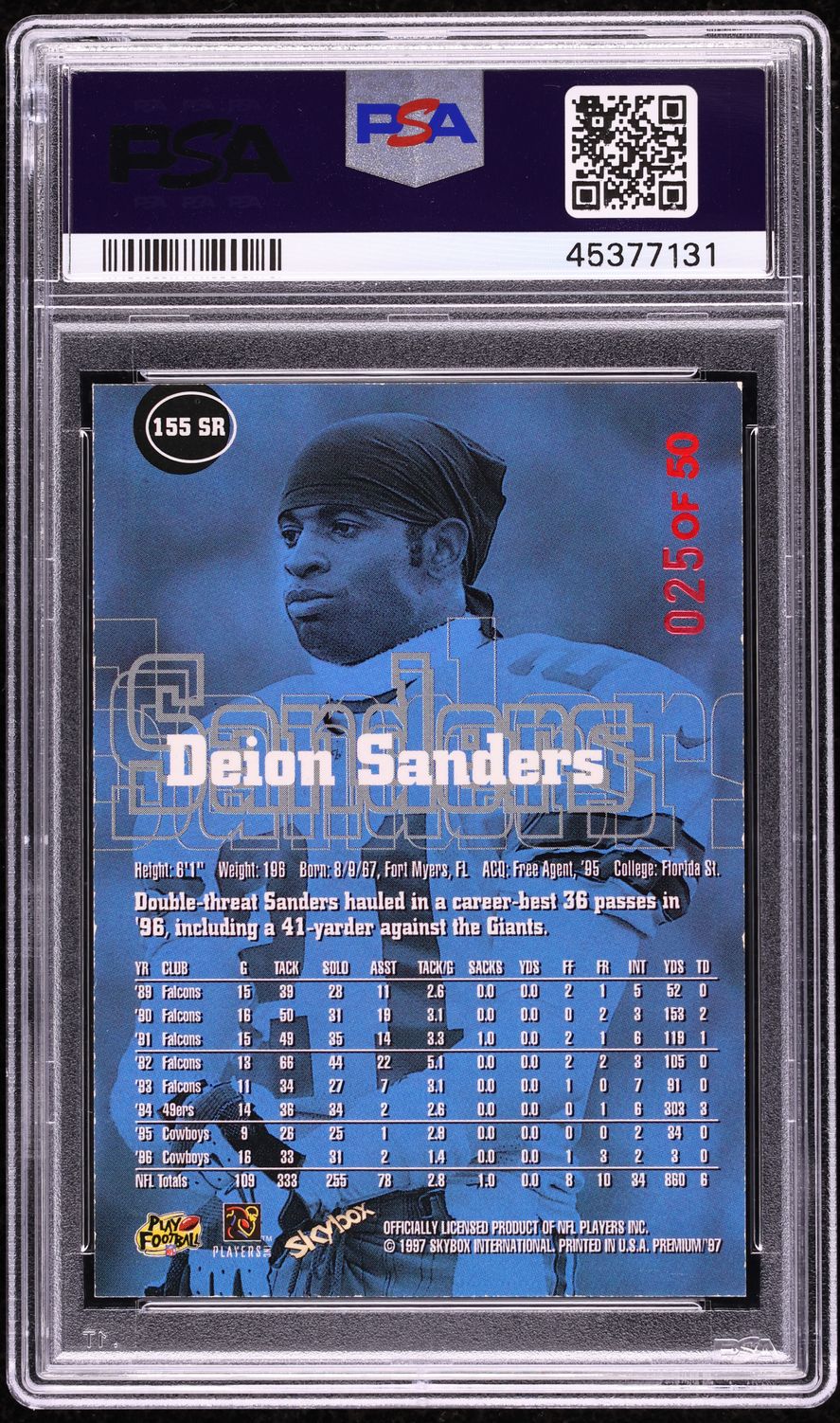1997 Skybox Premium Star Rubies Deion Sanders /50 #155 PSA 8 NM-MT