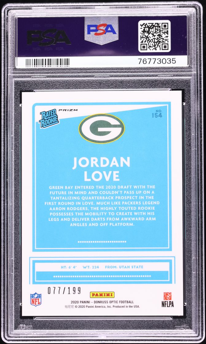 2020 Donruss Optic Wave Jordan Love ROOKIE /199 #154 PSA 10 GEM MINT