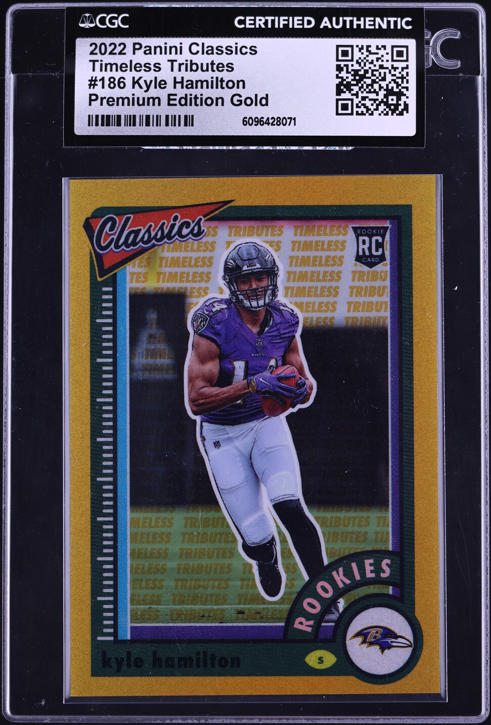 2022 Panini Classics Timeless Tributes Premium Gold Kyle Hamilton ROOKIE /60 #186 CGC AUTH