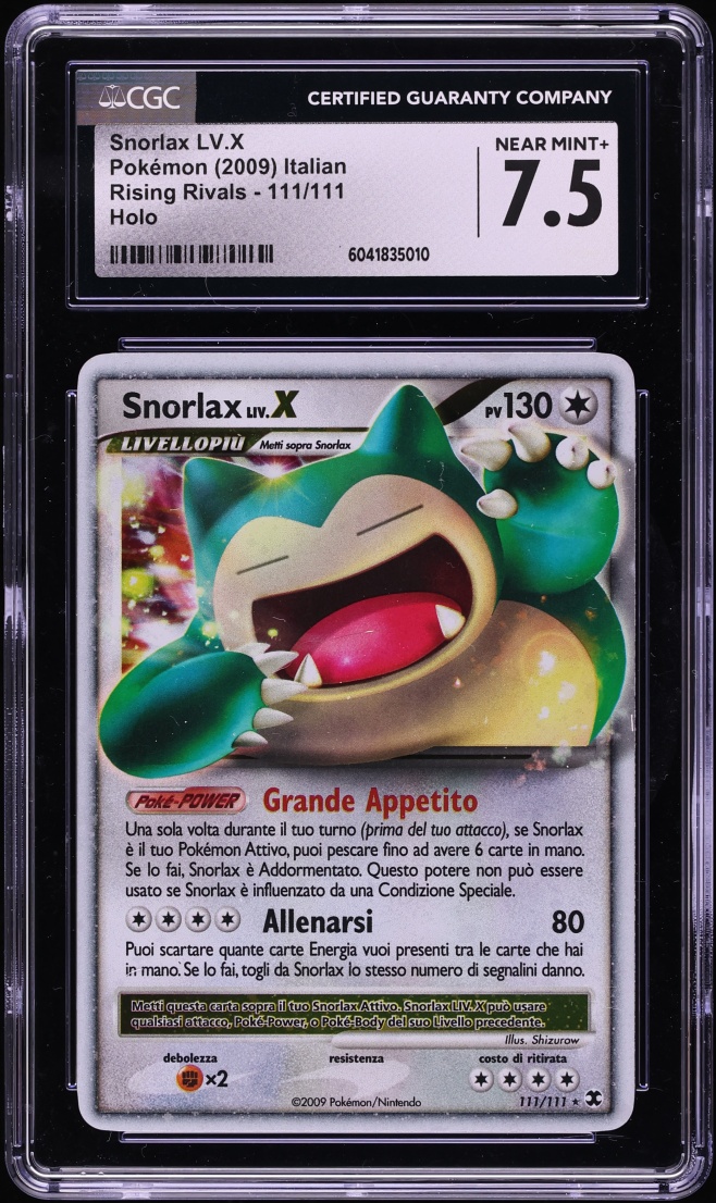 2009 Pokemon Italian Platinum Rising Rivals Holo Snorlax LV.X #111 CGC 7.5 NRMT+