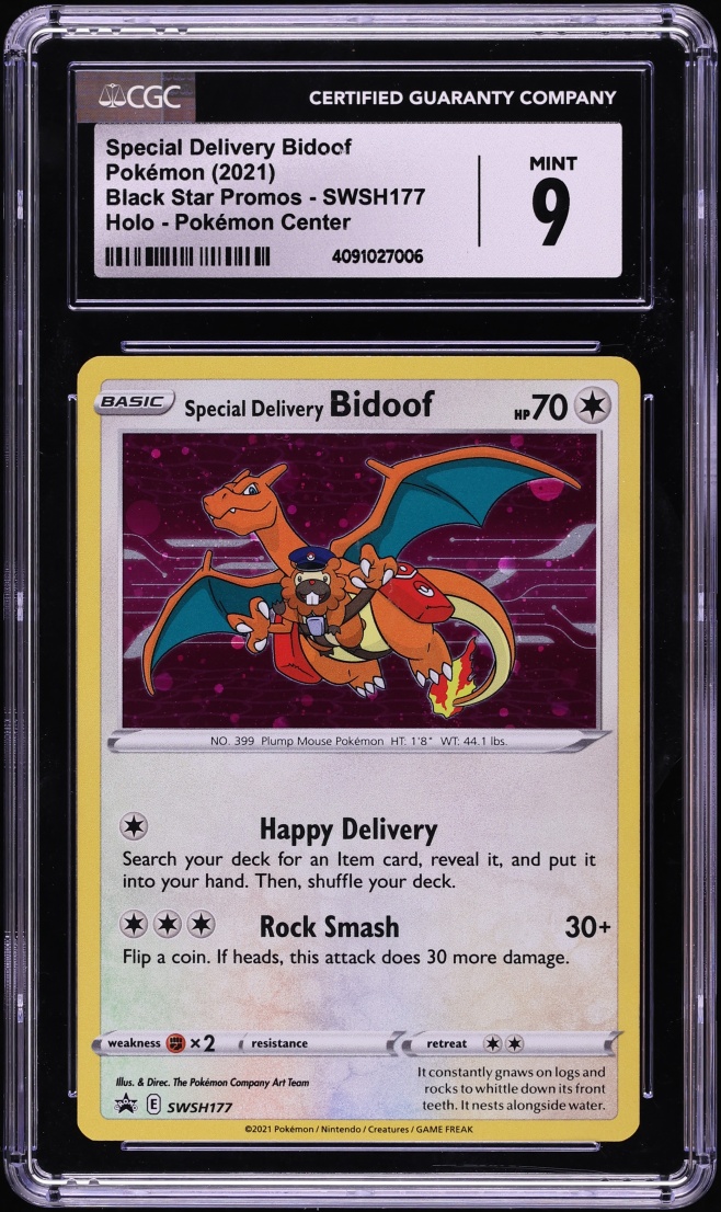 2021 Pokemon Sword & Shield Black Star Promo Holo Special Delivery Bidoof #SWSH177 CGC 9