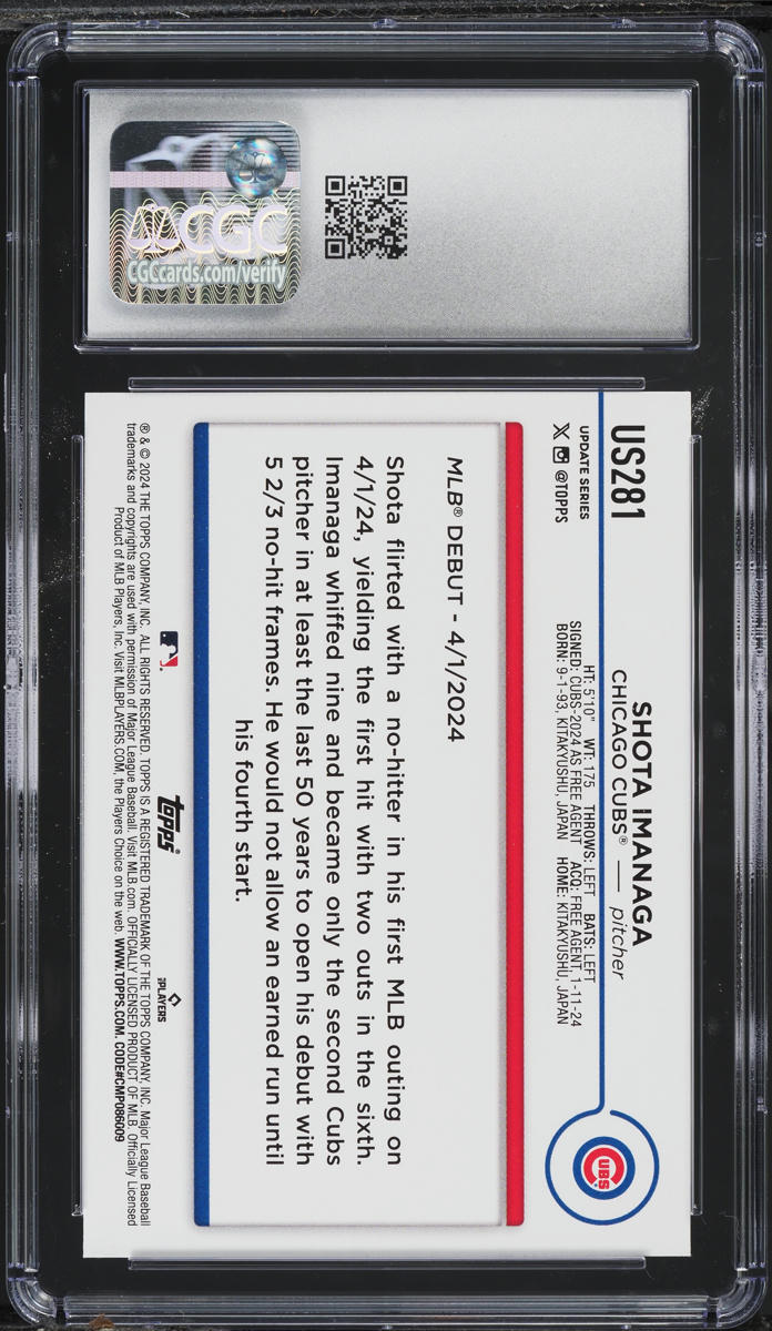 2024 Topps Update Shota Imanaga ROOKIE #US281 CGC 10 GEM MINT