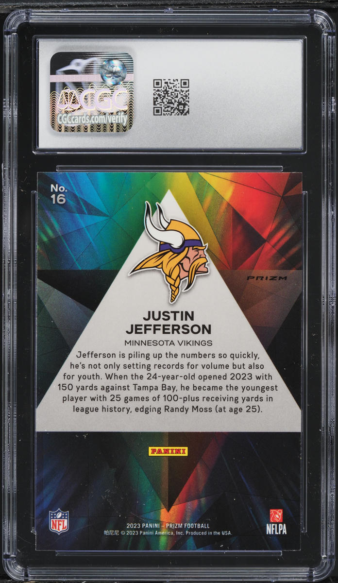 2023 Panini Prizm Prizmatic Green Justin Jefferson #16 CGC 10 GEM MINT