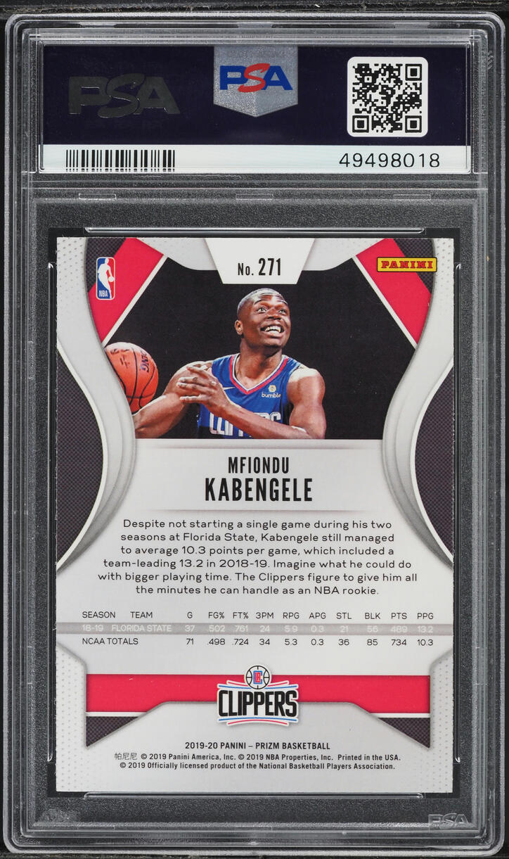 2019 Panini Prizm Mfiondu Kabengele ROOKIE #271 PSA 9 MINT