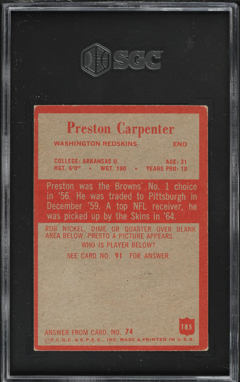 1965 Philadelphia Preston Carpenter #185 SGC 5 EX