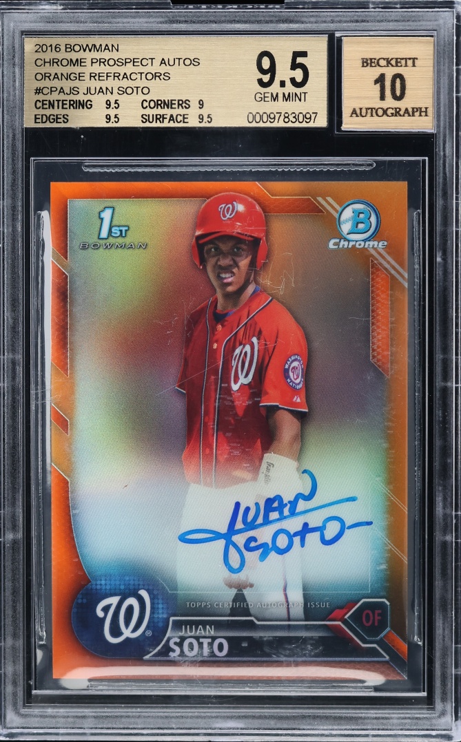 2016 Bowman Chrome Orange Refractor Juan Soto PROSPECT AUTO /25 #CPA-JS BGS 9.5 GEM MINT