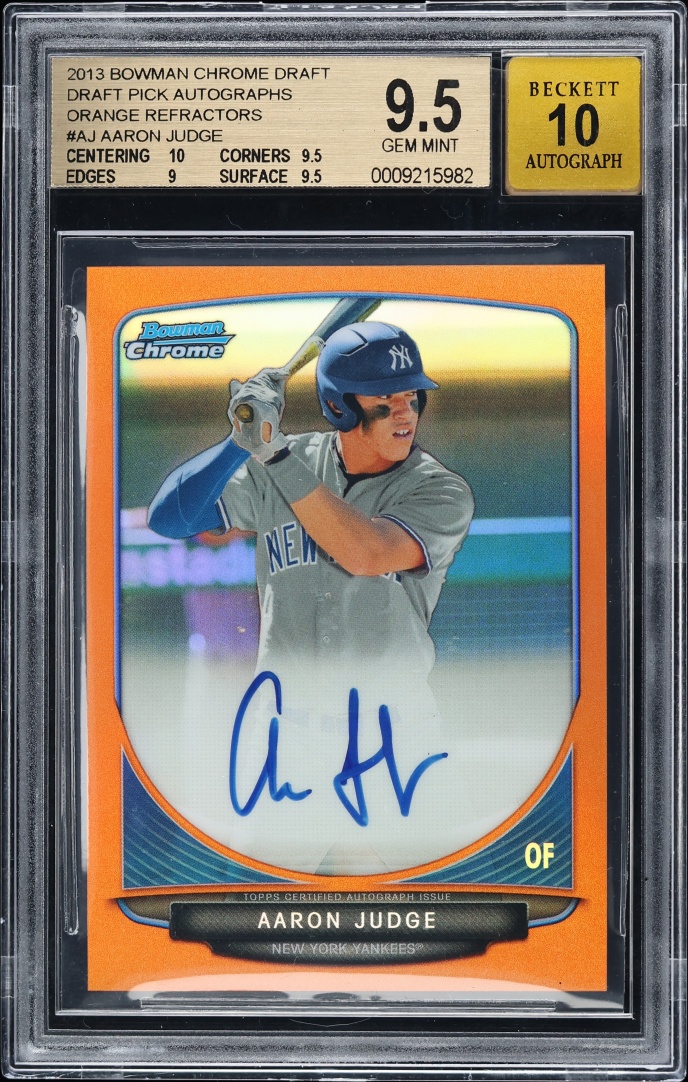 2013 Bowman Chrome Draft Orange Refractor Aaron Judge PROSPECT AUTO /25 #AJ BGS 9.5 GEM MINT