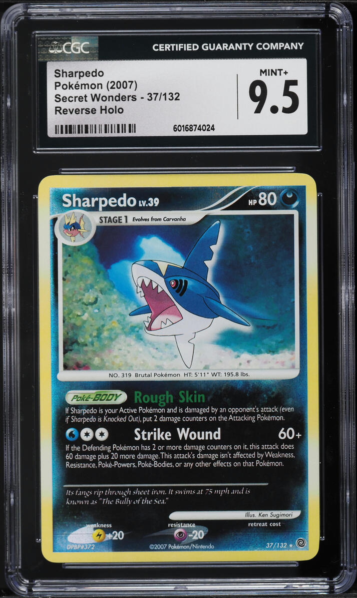 2007 Pokemon DP Secret Wonders Reverse Holo Sharpedo #37 CGC 9.5 MINT+ - Main Image
