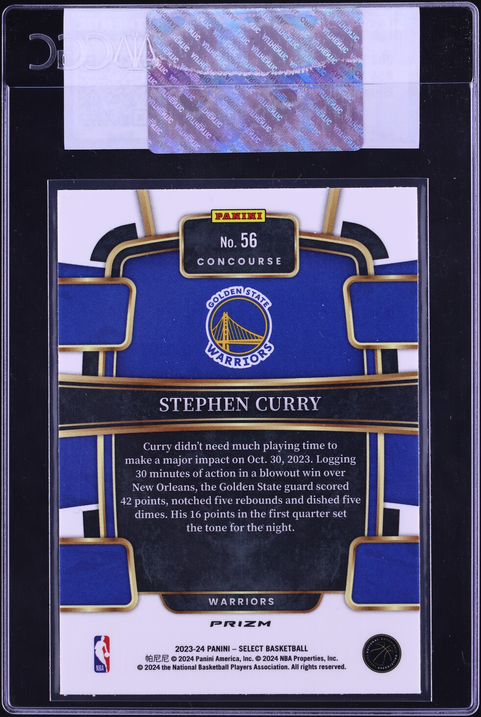 2023 Select Concourse Blue Cracked Ice Stephen Curry #56 CGC AUTH