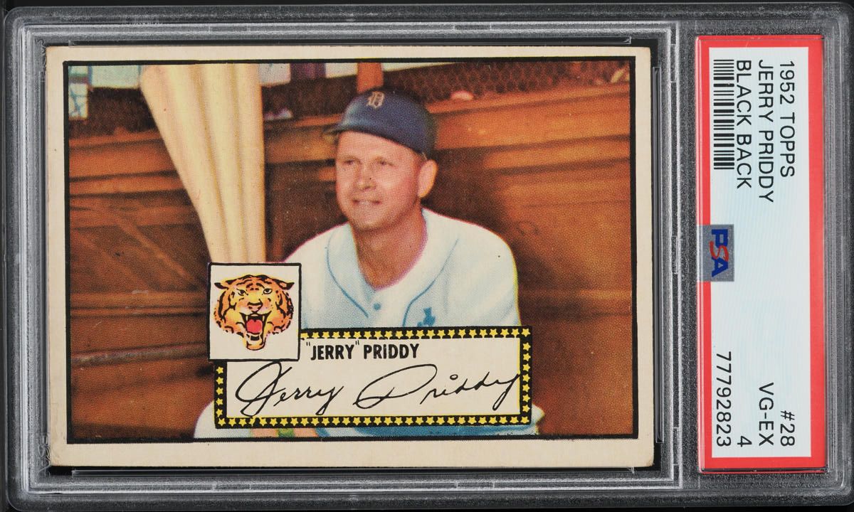 1952 Topps Jerry Priddy BLACK BACK #28 PSA 4 VGEX