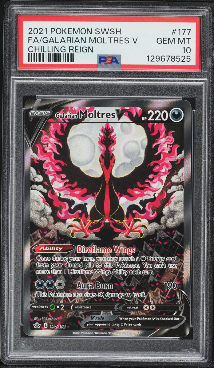 2021 Pokemon Sword & Shield Chilling Reign Alt Art Galarian Moltres V #177 PSA 10 GEM MINT
