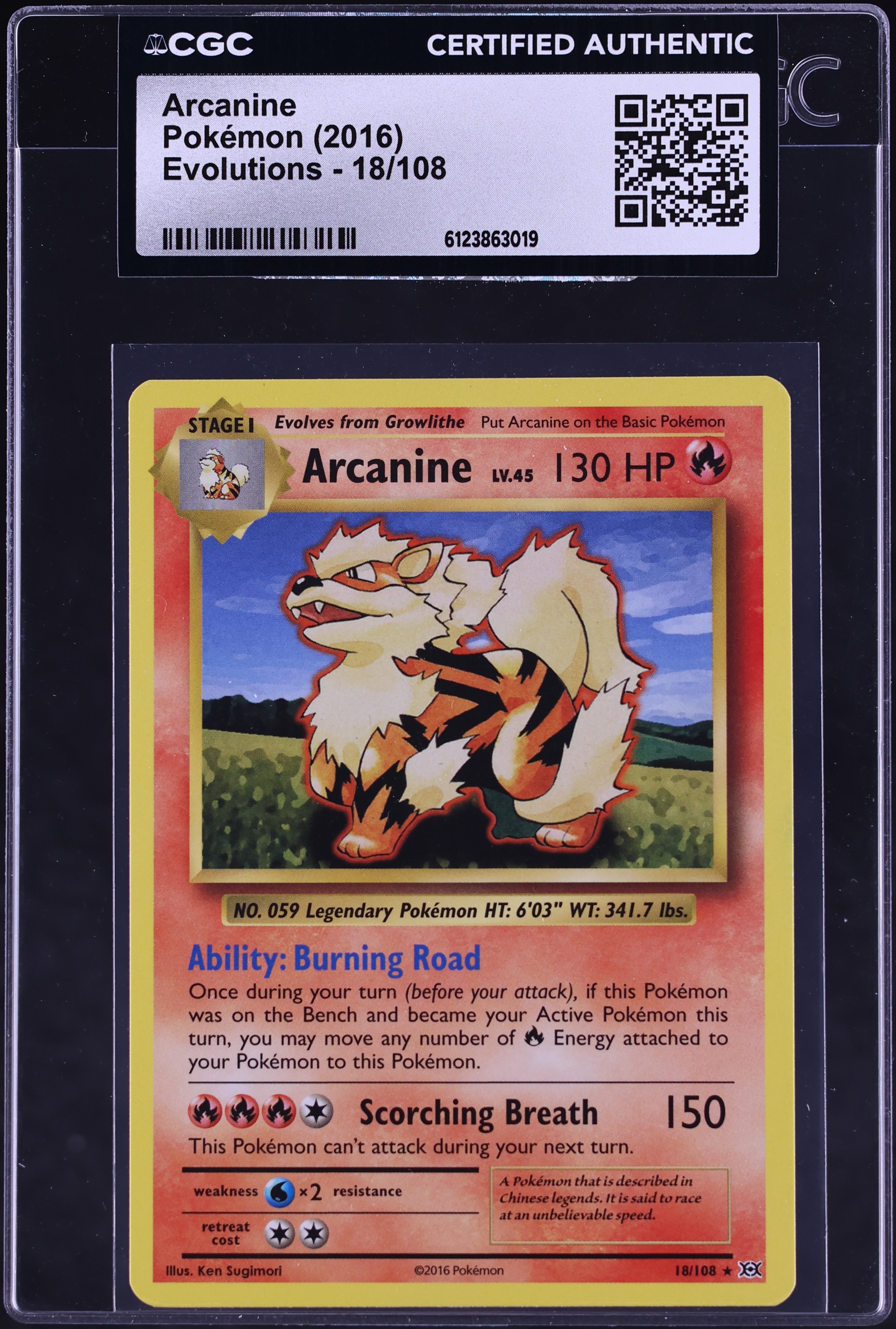 2016 Pokemon XY Evolutions Arcanine #18 CGC AUTH