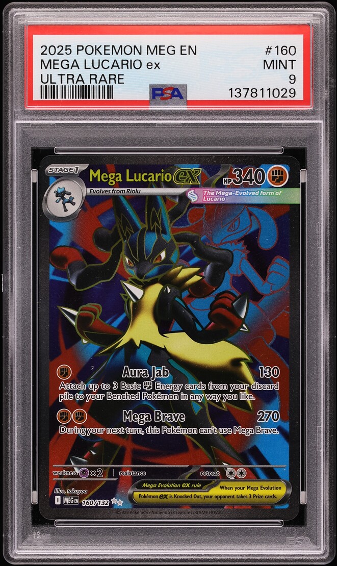 2025 Pokemon Mega Evolution Full Art Mega Lucario ex #160 PSA 9 MINT