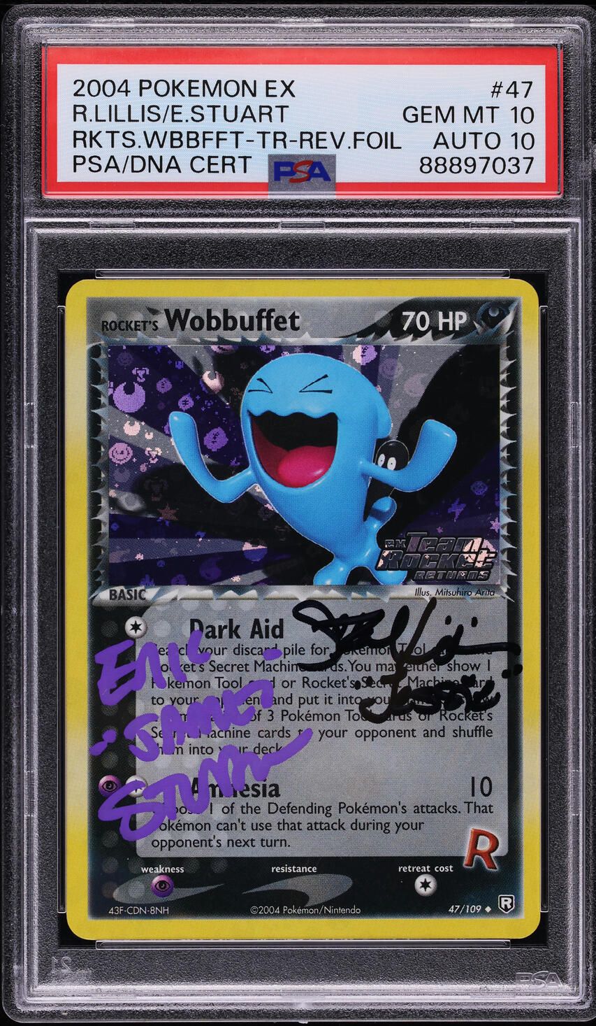 2004 Pokemon EX Rocket Returns Reverse Holo Rocket's Wobbuffet AUTO PSA/DNA 10