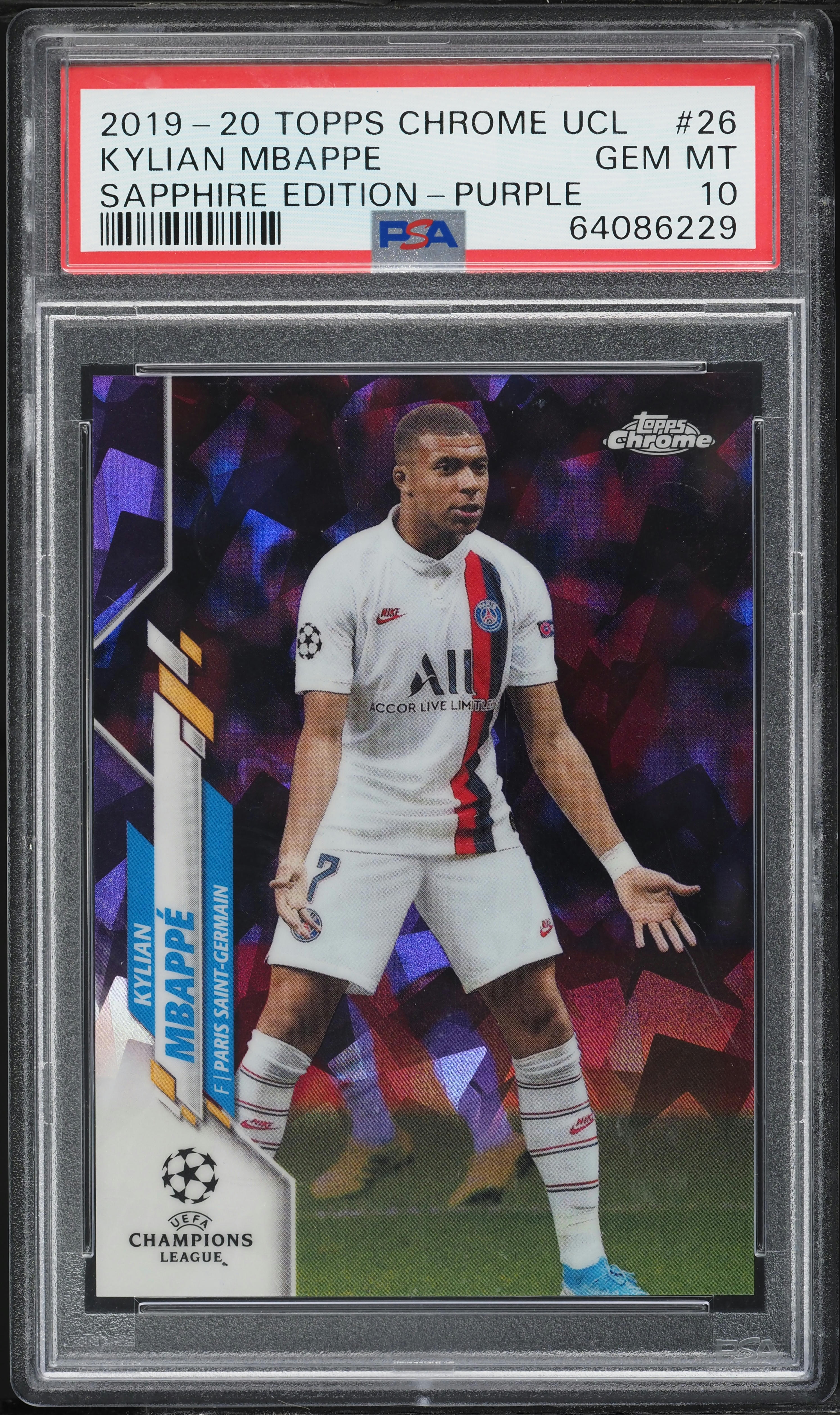 2019 Topps Chrome UEFA Sapphire Edition Purple Kylian Mbappe /25