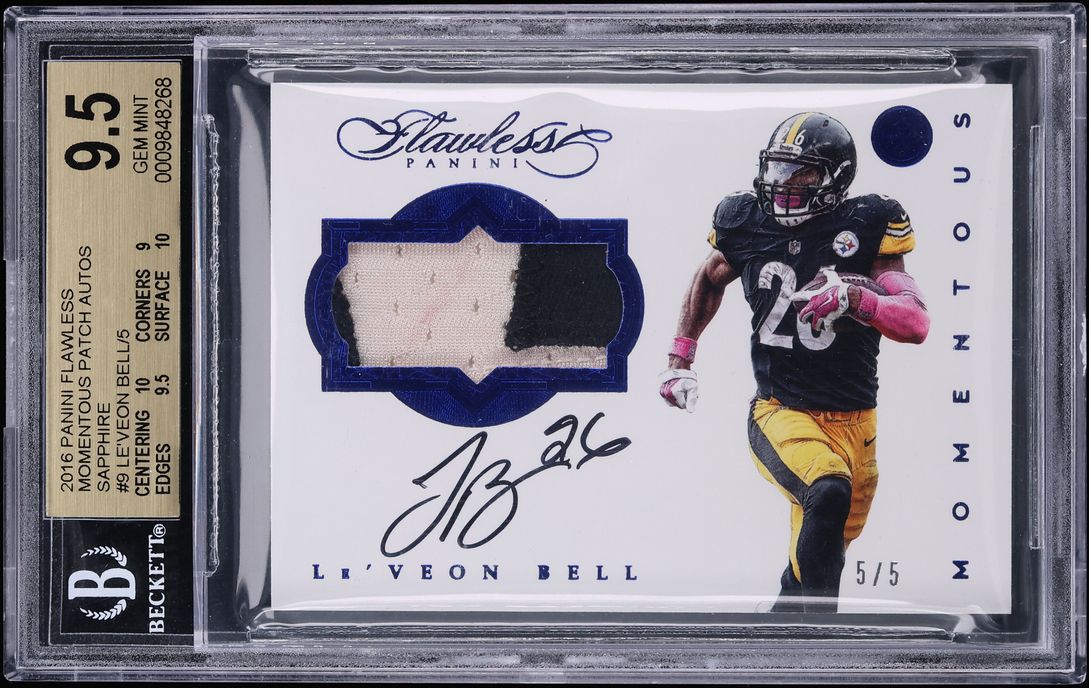 2016 Panini Flawless Momentous Sapphire Le'Veon Bell PATCH AUTO 5/5 #MPLB BGS 9.5 GEM MINT