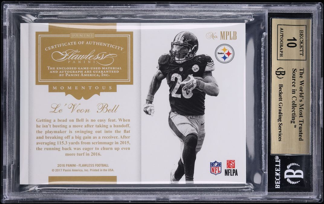 2016 Panini Flawless Momentous Sapphire Le'Veon Bell PATCH AUTO 5/5 #MPLB BGS 9.5 GEM MINT - Photo 2