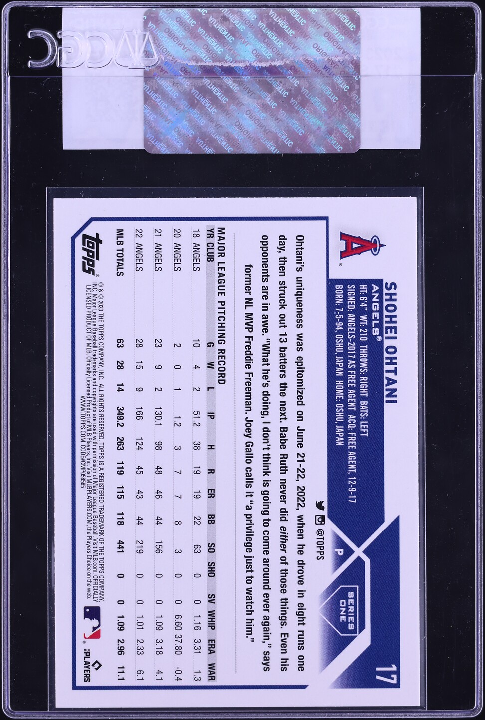 2023 Topps Shohei Ohtani #17 CGC AUTH
