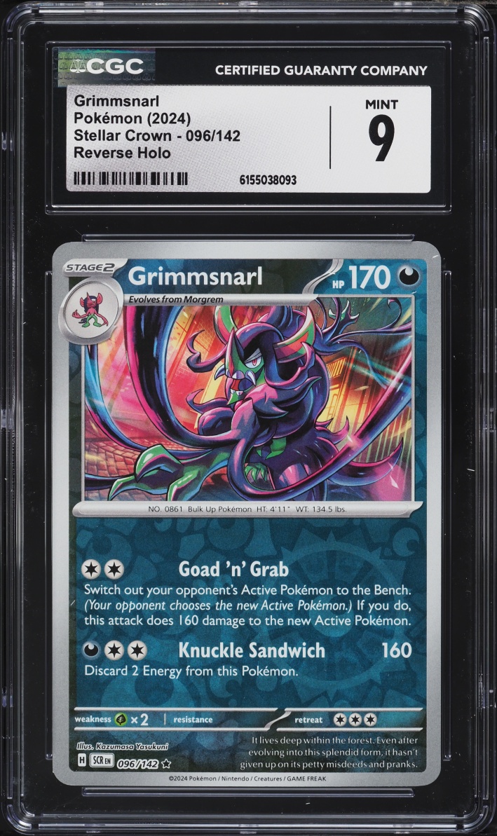 2024 Pokemon Scarlet & Violet Stellar Crown Reverse Holo Grimmsnarl #096 CGC 9 MINT