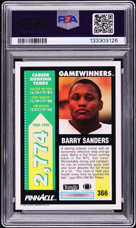 1991 Pinnacle Football Barry Sanders #366 PSA 9 MINT
